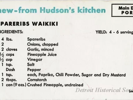 Recipe - New--From Hudson's Kitchen