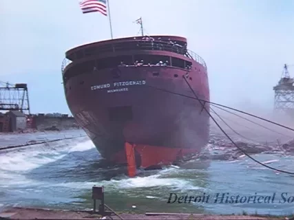 Film, Motion Picture - Edmund Fitzgerald Launching 1958
B/W People Coming off Boat at Tashmoo Park
Great Lakes Engineering Works