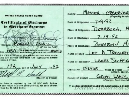Certificate - Certificate of Discharge to Merchant Seaman