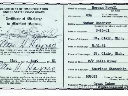 Certificate - Certificate of Discharge to Merchant Seaman