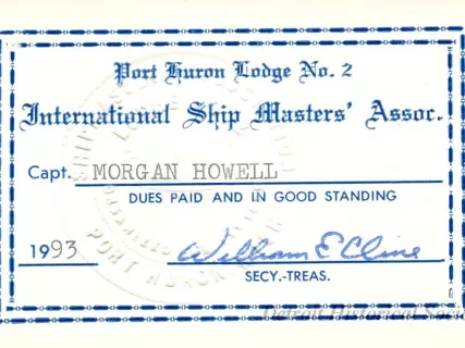 Card, Membership - Port Huron Lodge No. 2, 
International Ship Masters' Association