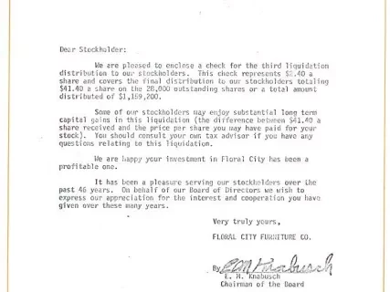 Letter - Floral City Furniture Company, Inc.
