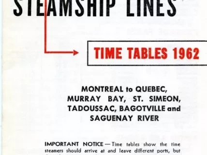 Timetable - Canada Steamship Lines,
Time Tables 1962