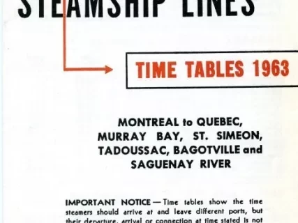 Timetable - Canada Steamship Lines,
Time Tables 1963