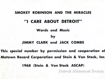 Sticker - Smokey Robinson and The Miracles,
"I Care About Detroit"