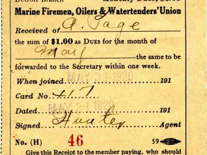 Receipt - Marine Firemen, Oilers & Watertenders' Union