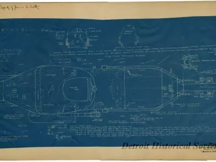 Blueprint - Rough Sketch Showing Numerous Details of "Bi-Autogo" 
Design Patented 1911