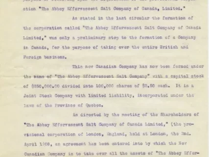 Letter - Abbey Effervescent Salt Companies
Re-Organization