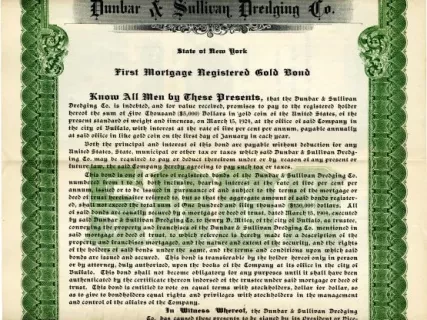 Bond - Dunbar & Sullivan Dredging Co. 
First Mortgage Registered Gold Bond