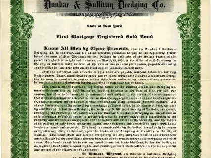 Bond - Dunbar & Sullivan Dredging Co. 
First Mortgage Registered Gold Bond