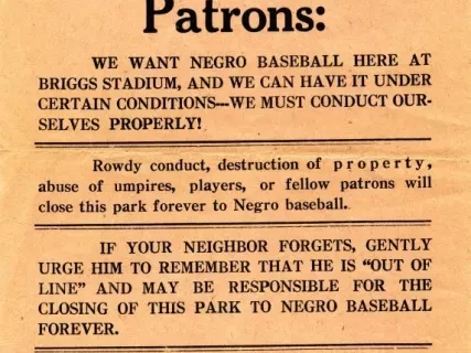 Flyer - Attention!  Baseball Fans and Patrons