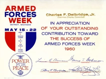 Certificate, Achievement - Armed Forces Week
Detroit, Michigan