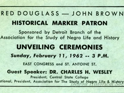 Card, Admittance - Fred. Douglass - John Brown,
Unveiling Ceremonies