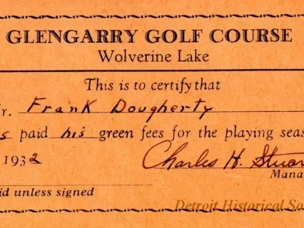 Card, Membership - Glengarry Golf Course