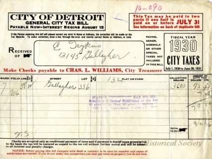 Bill, Tax - City of Detroit
General City Tax Bill