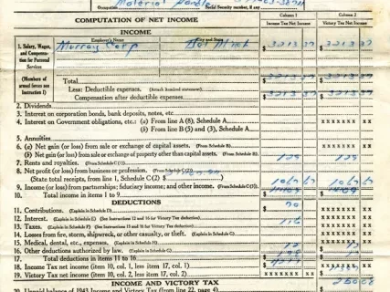 Return, Tax - United States Individual Income and Victory Tax Return