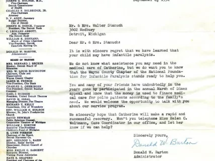 Letter - Wayne County Chapter 
The National Foundation for Infantile Paralysis