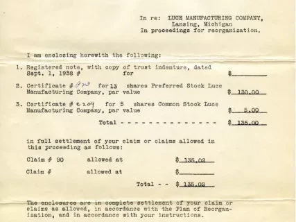 Letter - Luce Manufacturing Company