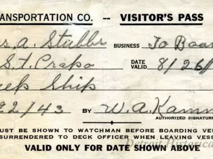 Pass - Huron Transportation Co. - Visitor's Pass