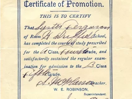 Certificate, Achievement - Detroit Public Schools
Primary Grades
Certificate of Promotion