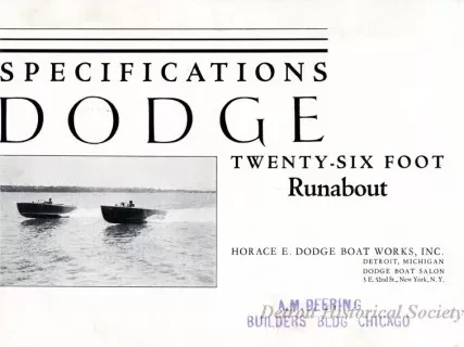 Brochure - Specifications
Dodge Twenty-Six Foot Runabout