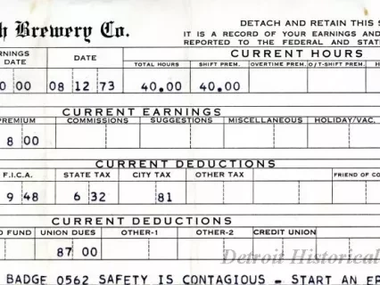 Stub, Paycheck - The Stroh Brewery Company