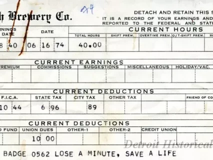 Stub, Paycheck - The Stroh Brewery Company