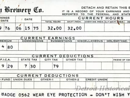 Stub, Paycheck - The Stroh Brewery Company