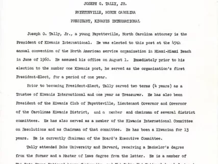 Biography - Joseph O. Tally, Jr.