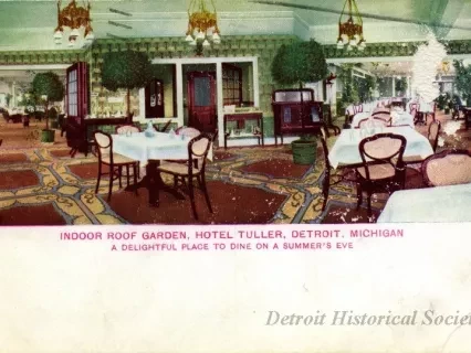 Postcard - Indoor Roof Garden, Hotel Tuller, Detroit, Michigan