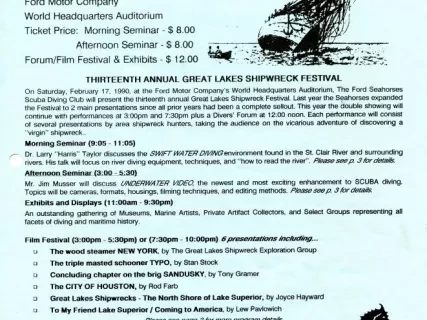 Program - Thirteenth Annual Great Lakes Shipwreck Festival
