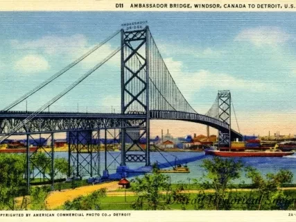 Postcard - Ambassador Bridge, Windsor, Canada To Detroit, U.S.A