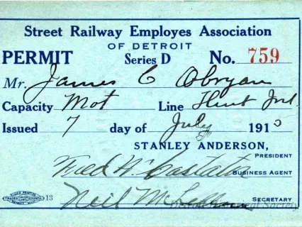 Permit - Street Railway Employes Association of Detroit
Permit