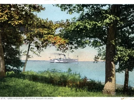 Postcard - 12549  Str. "Greyhound" Nearing Sugar Island