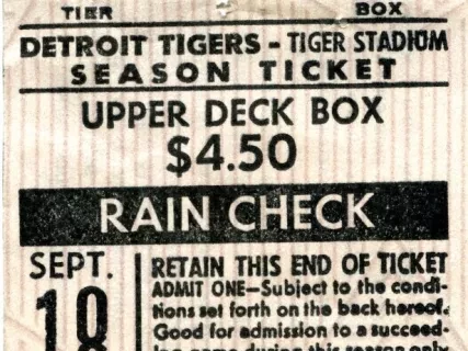 Ticket, Admission - Detroit Tigers - Tiger Stadium
Season Ticket