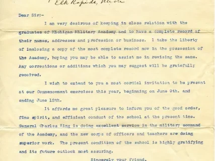 Letter - Headquarters, Michigan Military Academy