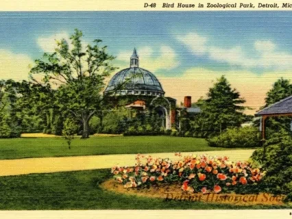 Postcard - D-48  Bird House in Zoological Park, Detroit, Mich.