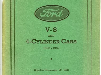 Booklet - Ford Motor Company Parts Price List V-8 and 4-Cylinder Cars 1928-1932