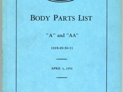 Booklet - Ford Motor Company Body Parts List "A" and "AA" 1928-1931