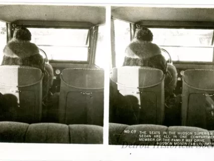 Stereograph - The Seats In The Hudson Super-Six Touring Sedan Are All In One Compartment - Any Member Of The Family May Drive, Hudson Motor Car Co, Detroit, USA