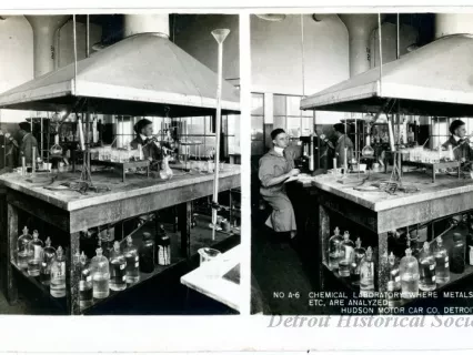 Stereograph - Chemical Laboratory Where Metals, Oils, Etc, Are Analyzed, Hudson Motor Car Co, Detroit, USA