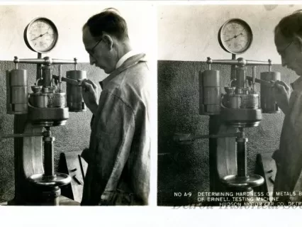 Stereograph - Determining Hardness Of Metals By Means Of Brinell Testing Machine, Hudson Motor Car Co, Detroit, USA