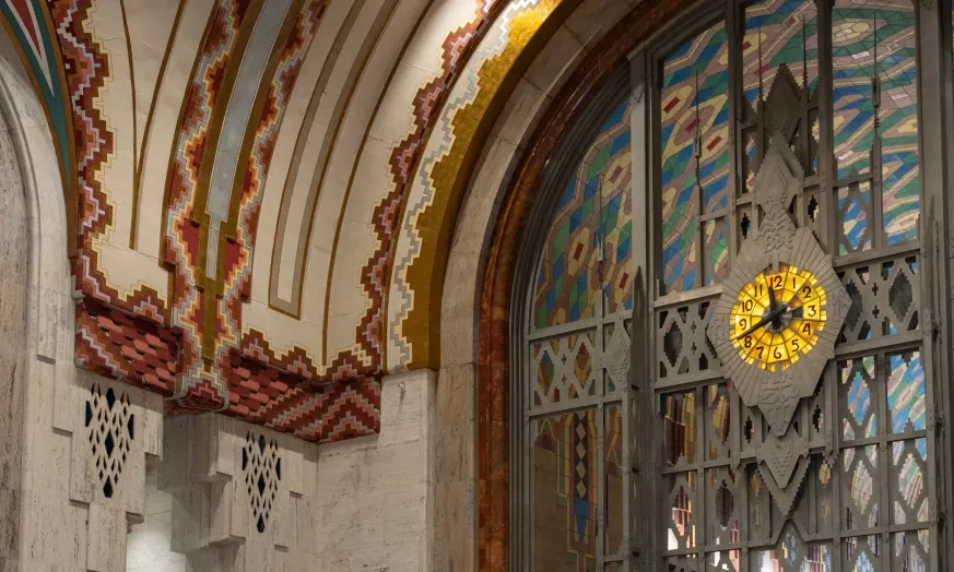 2026 view of the clock and lobby at the Guardian Building