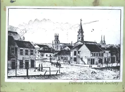Print - View of the North Side of Jefferson Avenue and Griswold Street in 1837