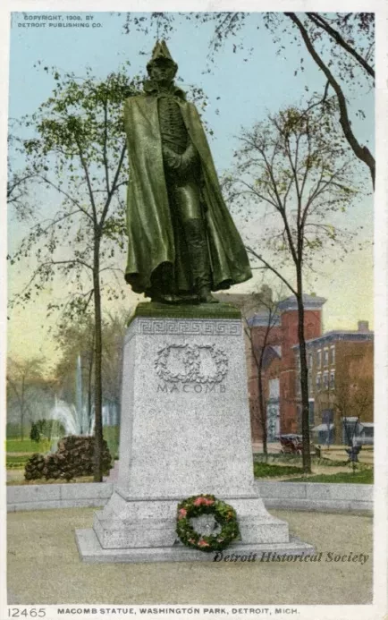 Postcard - Macomb Statue, Washington Park, Detroit, Mich.