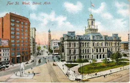 Postcard - Fort Street West, Detroit, Mich.