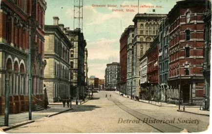 Postcard - Griswold Street, North from Jefferson Ave., Detroit, Mich.