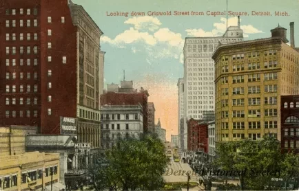 Postcard - Looking Down Griswold Street from Capitol Square, Detroit, Mich.