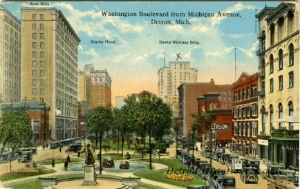 Postcard - Washington Boulevard, from Michigan Avenue, Detroit, Mich.