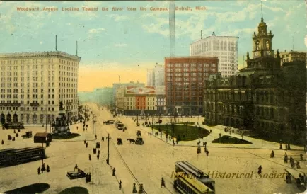 Postcard - Woodward Avenue Looking Toward the River from the Campus, Detroit, Mich.